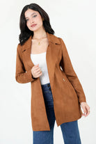 Chaqueta Larga Rústica Suede con Solapa y Cuello Sport