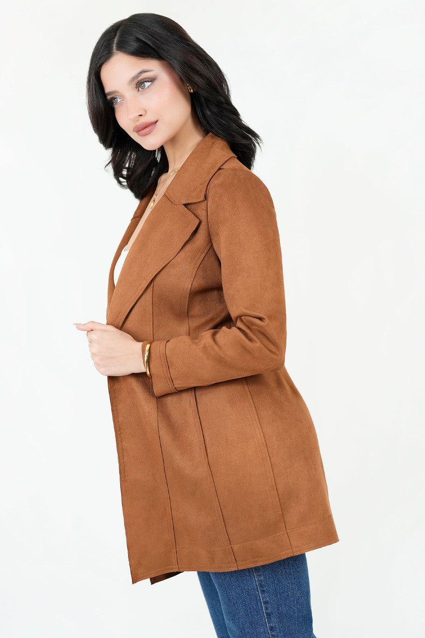 Chaqueta Larga Rústica Suede con Solapa y Cuello Sport