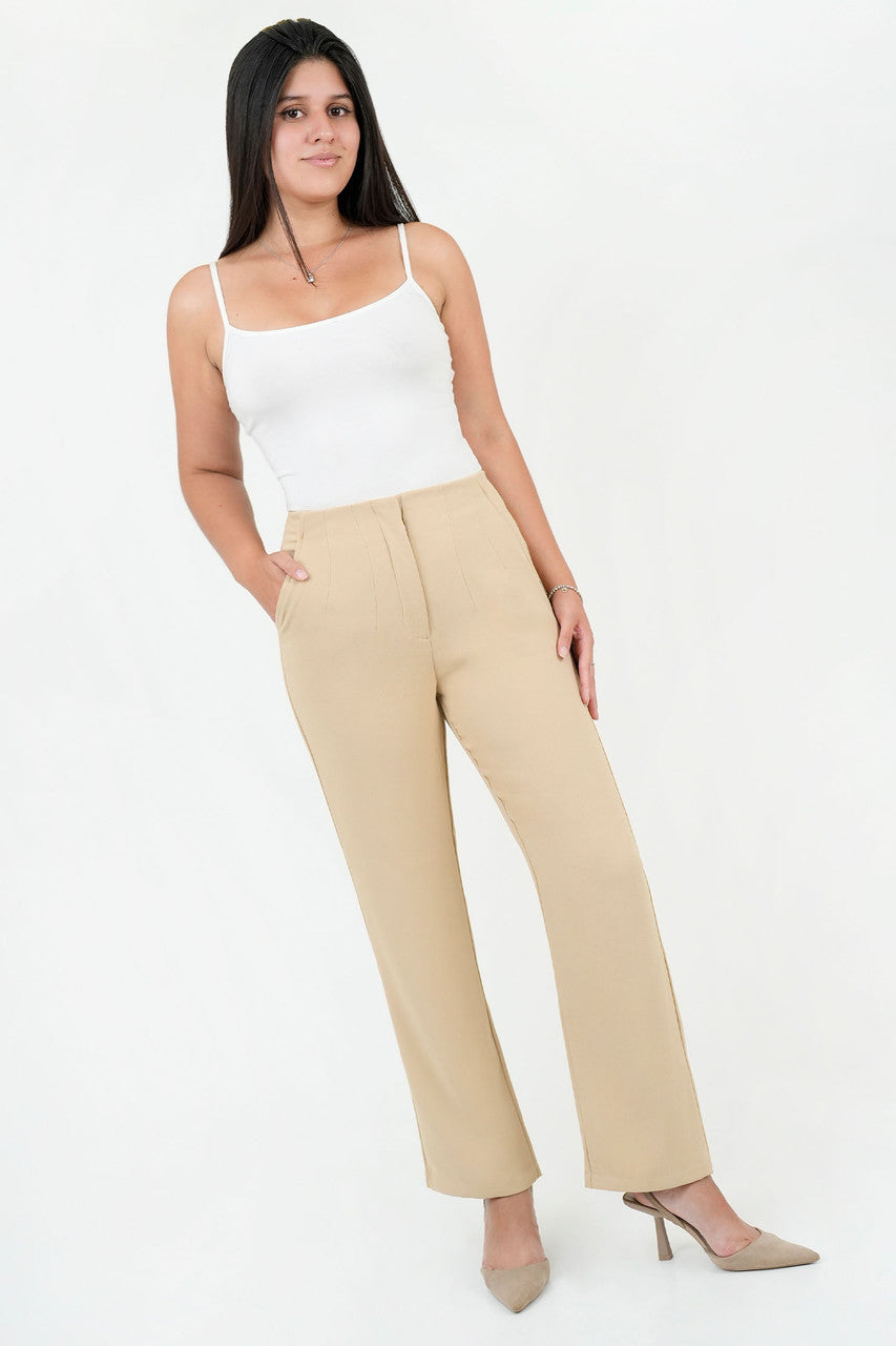 Pantalón Tela Verona con Pinzas y Bolsillos Laterales