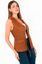 Chaleco Suede con Cremallera y Escote V