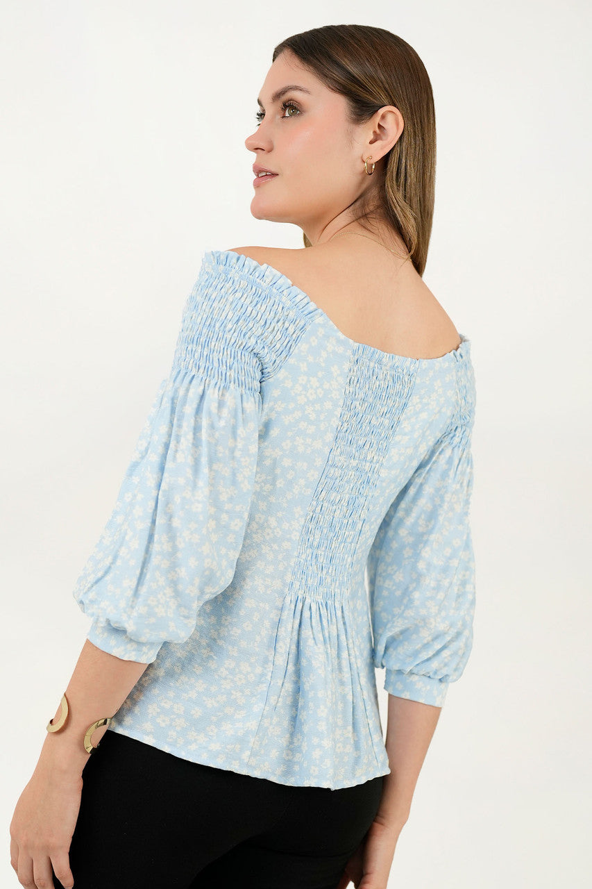 Blusa Manga 3/4 Ghaia Estampada con Escote Bote