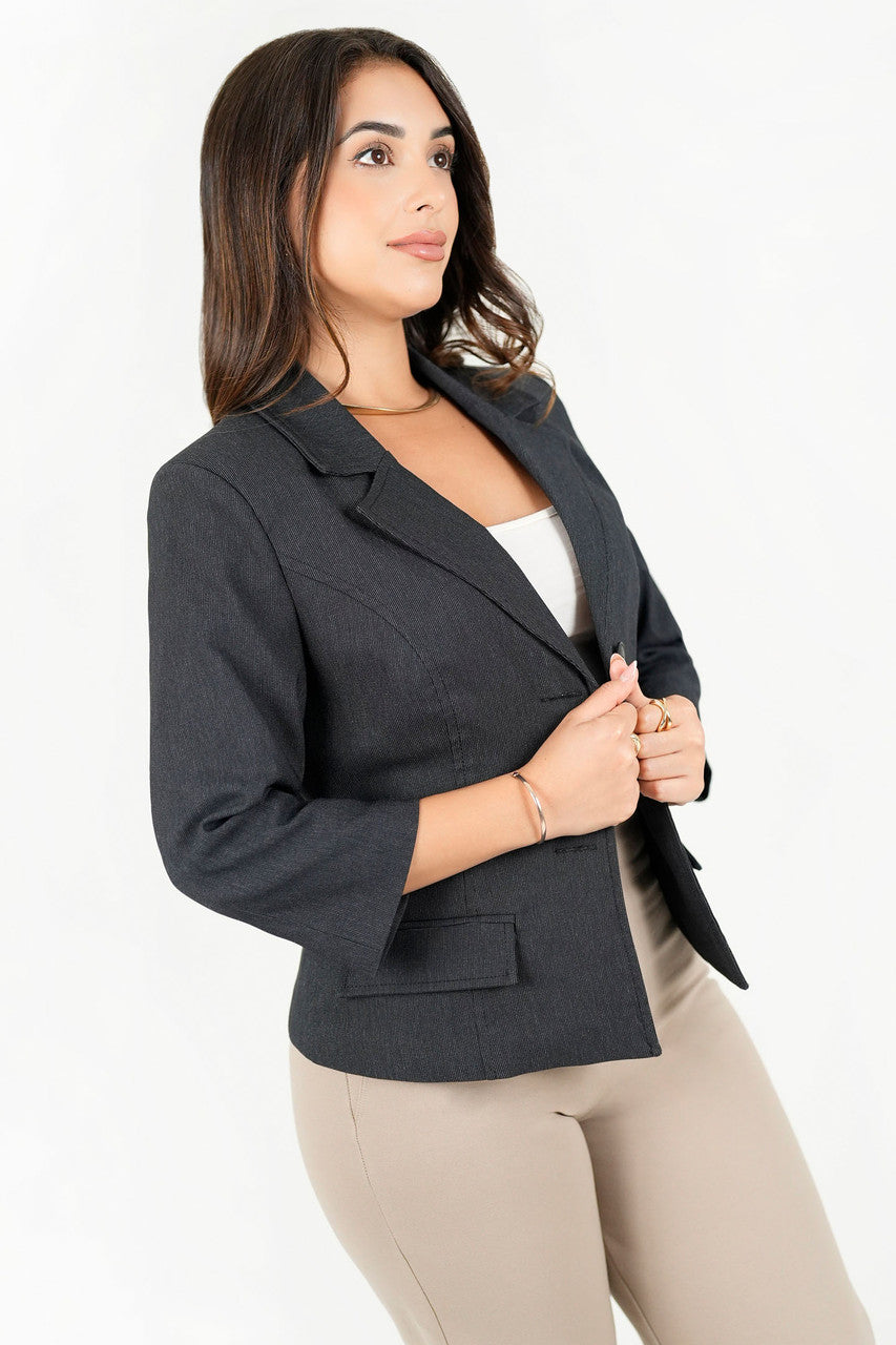 Chaqueta corta forrada en Stone Milenio con solapa y manga 3/4