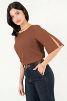 Blusa Escote Ojal Gasa Crepe Manga 3/4 Acampanada