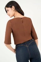 Blusa Escote Ojal Gasa Crepe Manga 3/4 Acampanada