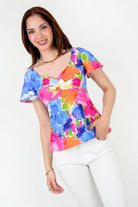 Blusa Vienna Estampada Escote Corazón con Busto Drapeado