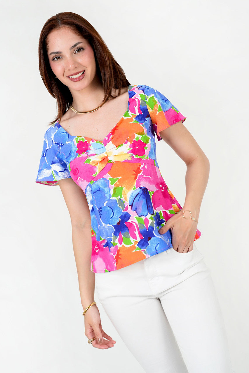Blusa Vienna Estampada Escote Corazón con Busto Drapeado