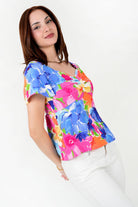Blusa Vienna Estampada Escote Corazón con Busto Drapeado