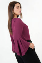 Blusa Escote Ojal Gasa Crepe con Manga Ruffle