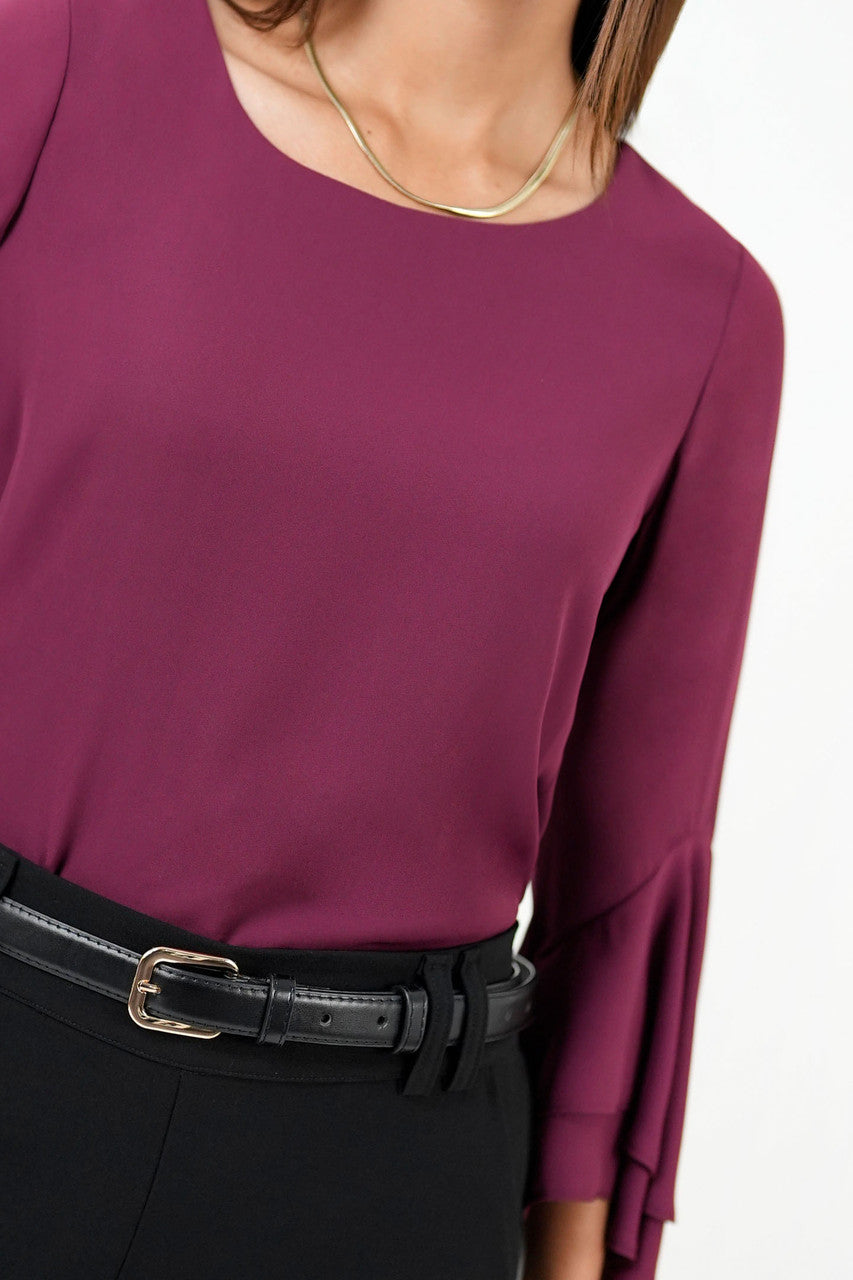 Blusa Escote Ojal Gasa Crepe con Manga Ruffle