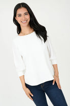 Blusa Gasa Crepe Manga 3/4 Escote Ojal con Puño Tulipán