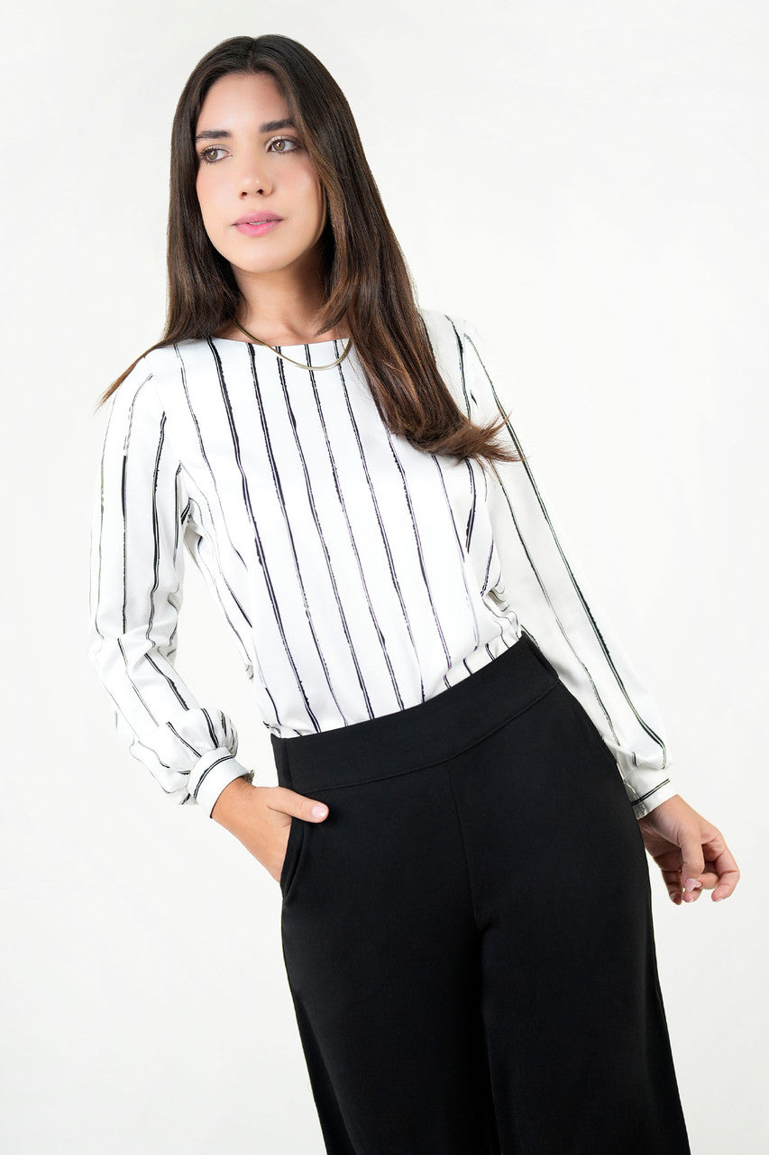 Blusa Manga Larga Satin Estampado