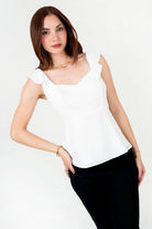 Blusa Gasa Crepé Escote Corazón con Bobo Volante