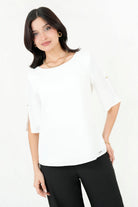 Blusa Escote Ojal Gasa Crepe Manga 3/4 Acampanada