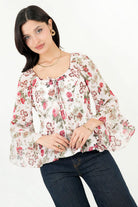 Blusa Escote Redondo Manga 3/4 Acampanada