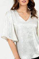 Blusa Manga 3/4 Seda Foil Escote V