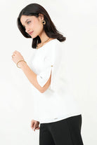 Blusa Escote Ojal Gasa Crepe Manga 3/4 Acampanada