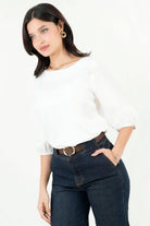 Blusa Manga 3/4 Seda Satinada Escote Ojal