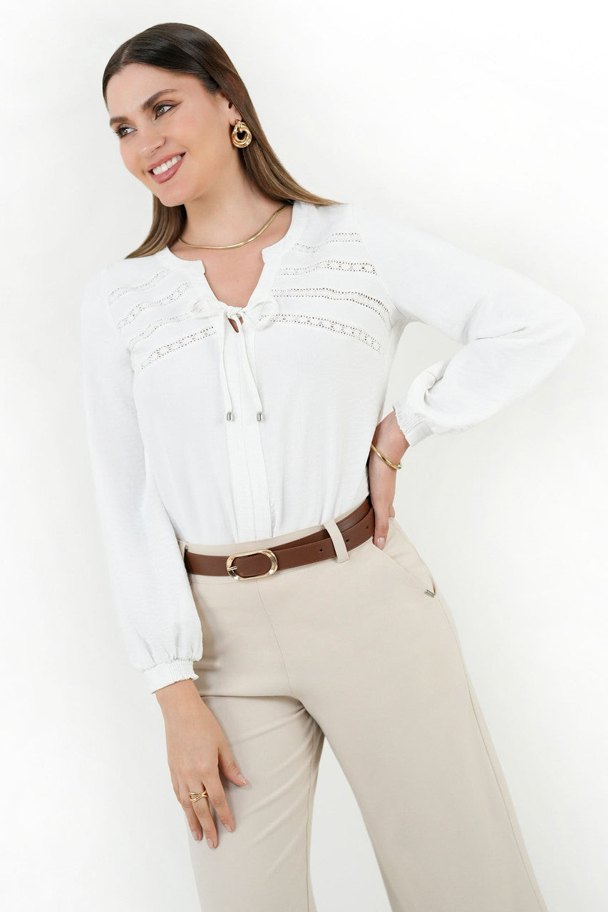 Blusa manga larga en Vienna Chanel con escote redondo