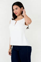Blusa Seda Escote Ojal con Abertura en V