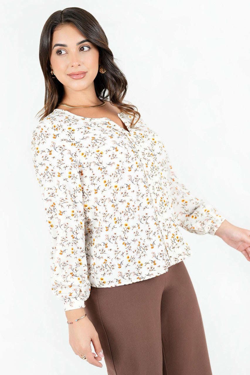 Blusa Manga Larga Seda Corrugada con Escote