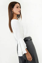 Blusa Escote Ojal Gasa Crepe con Manga Ruffle