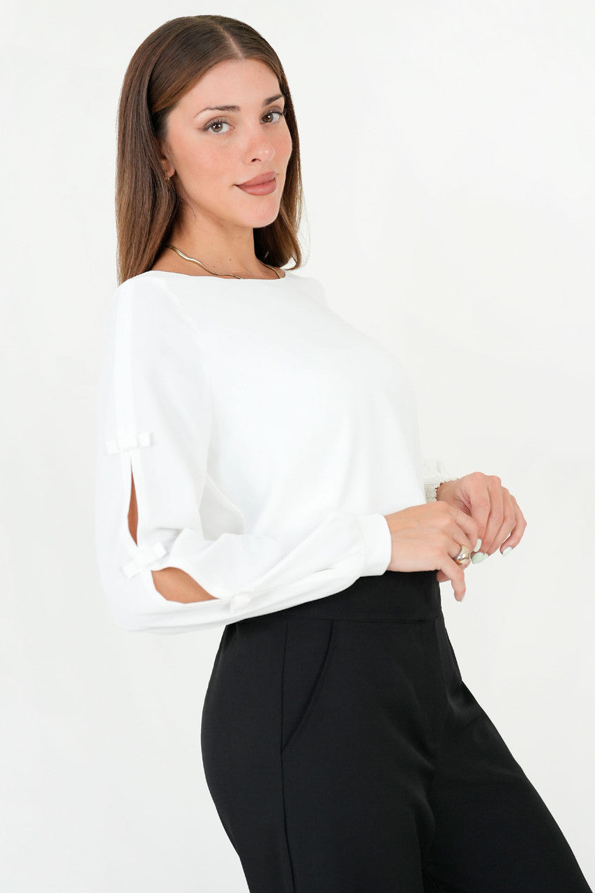 Blusa Manga Larga Gasa Crepe Escote Ojal