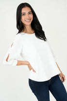 Blusa Gasa Crepe Manga 3/4 Escote Ojal con Puño Tulipán