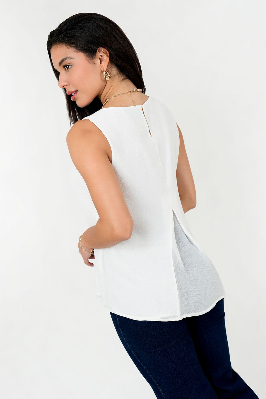 Blusa Gasa Craquelada Escote Ojal con Bastón