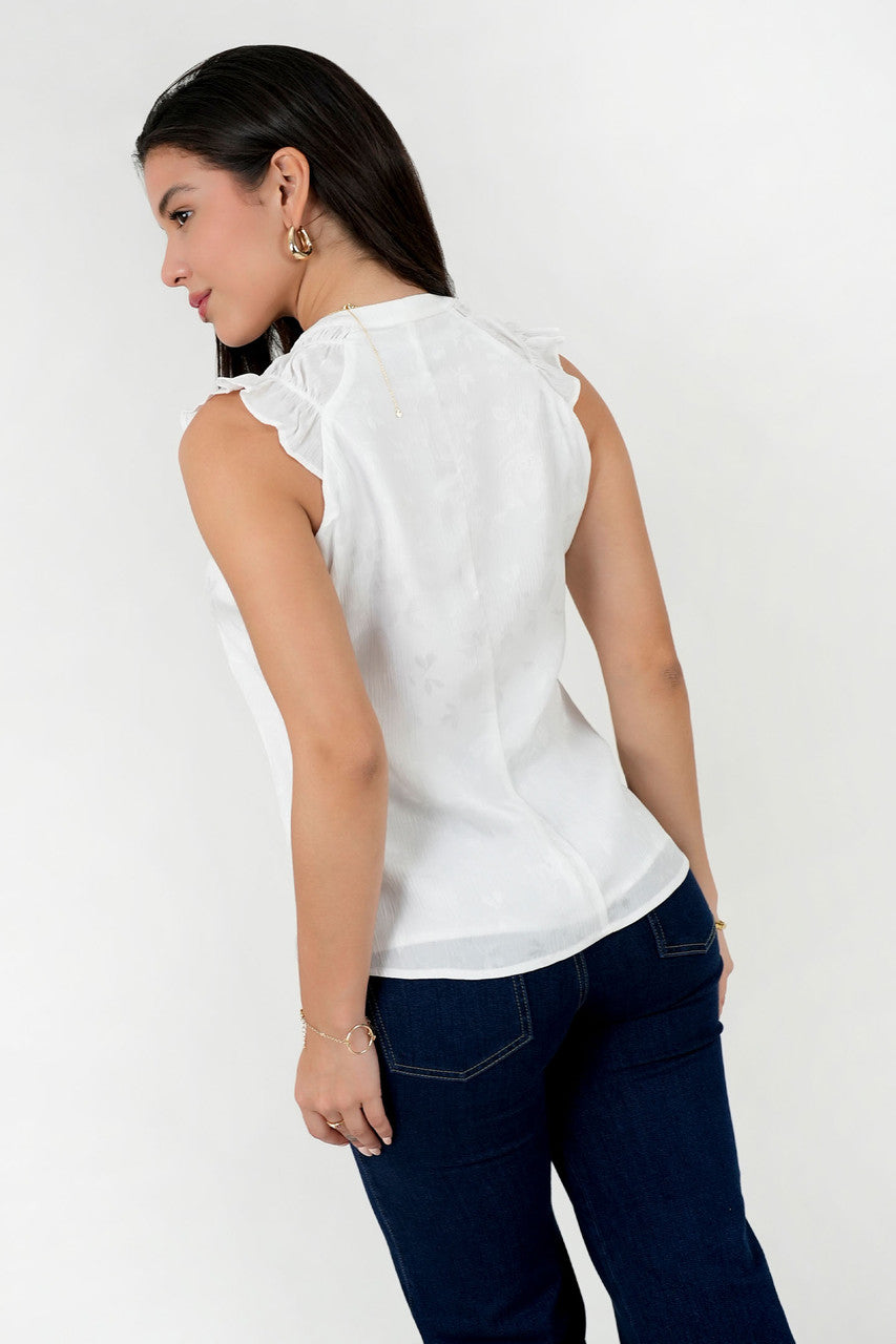 Blusa Seda Hindú Escote V con Cuello Neru