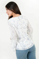 Blusa Manga 5/8 con Ruffle en Gasa Hindu