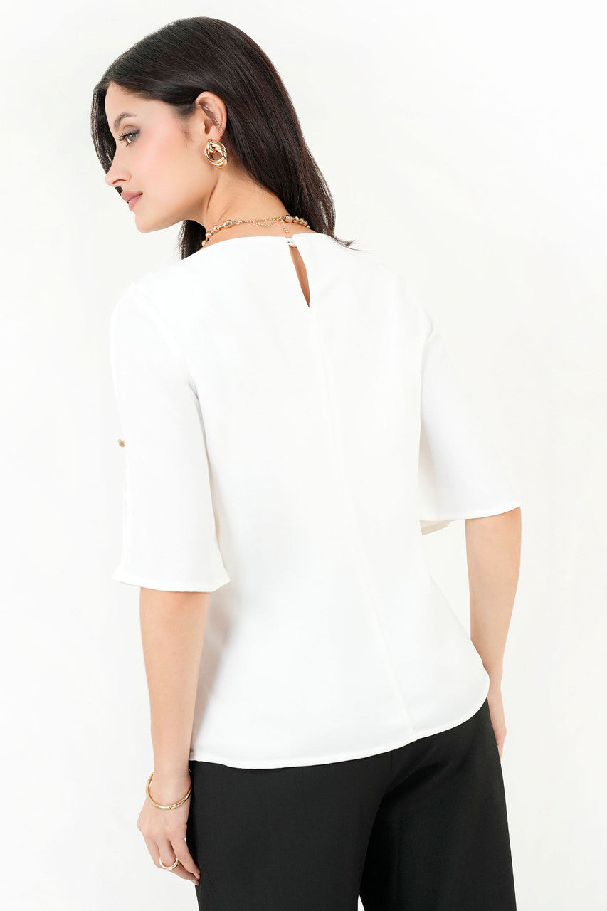 Blusa Escote Ojal Gasa Crepe Manga 3/4 Acampanada
