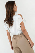 Blusa Satín Hindú Manga Ruffle Escote Ojal