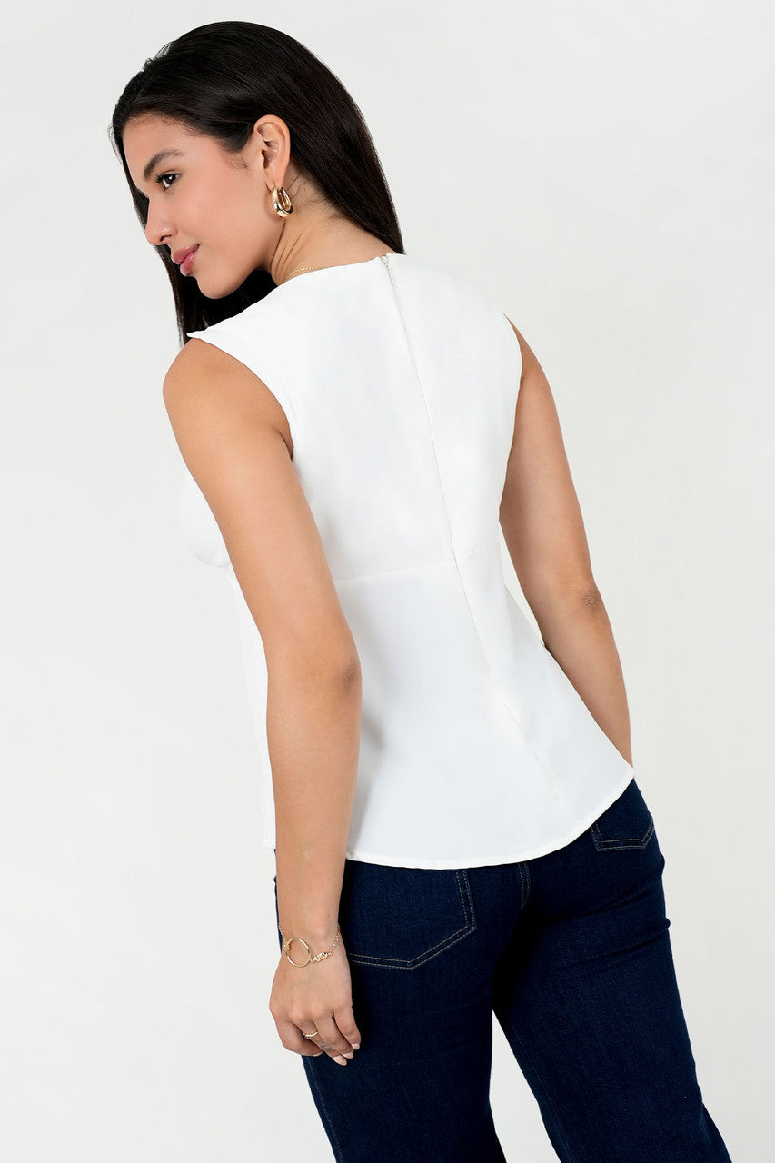 Blusa Seda Escote Ojal con Fruncido Bajo Busto
