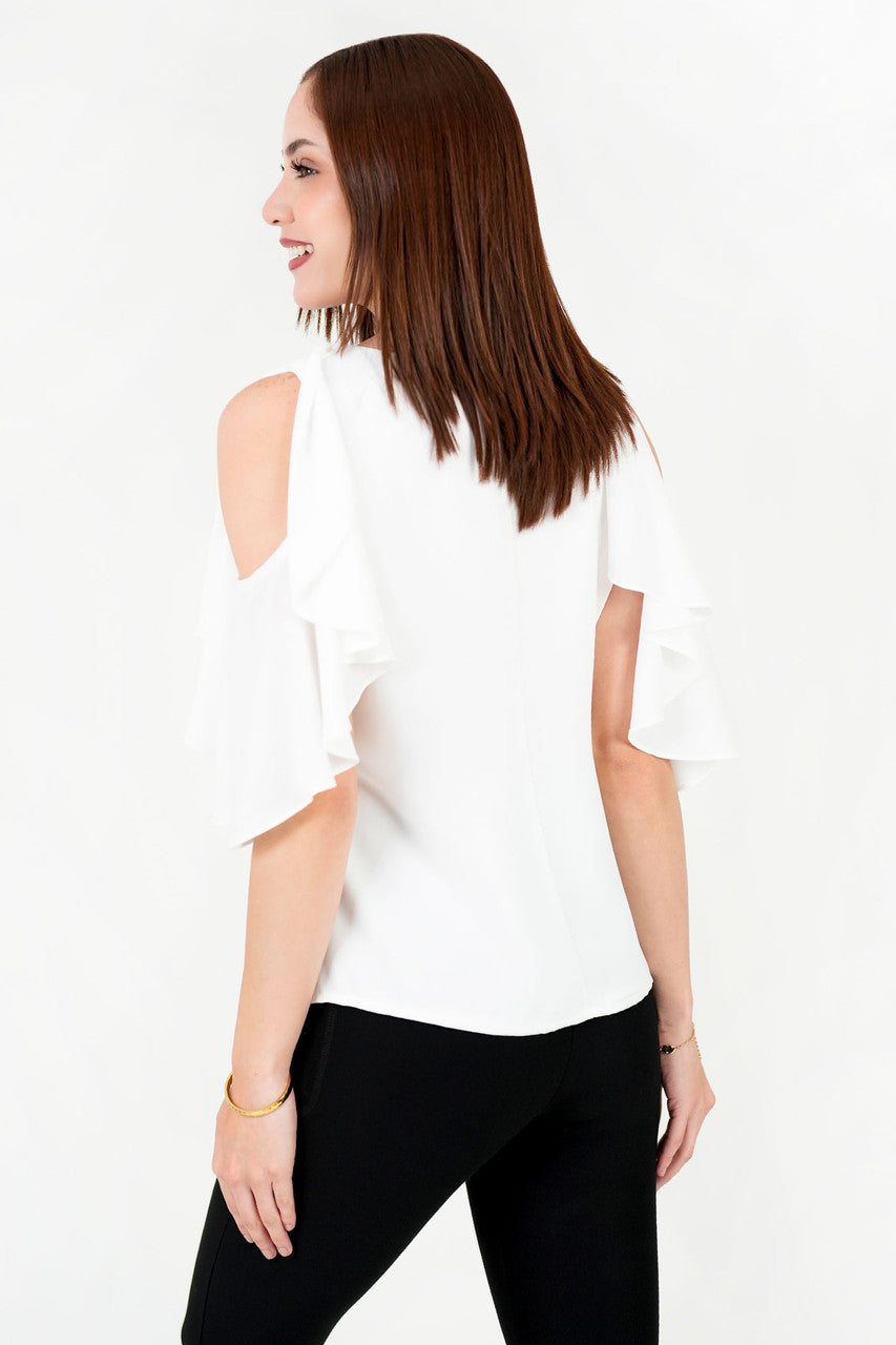 Blusa Gasa Crepé Escote V con Ruffle