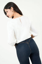 Blusa Manga 3/4 Seda Satinada Escote Ojal