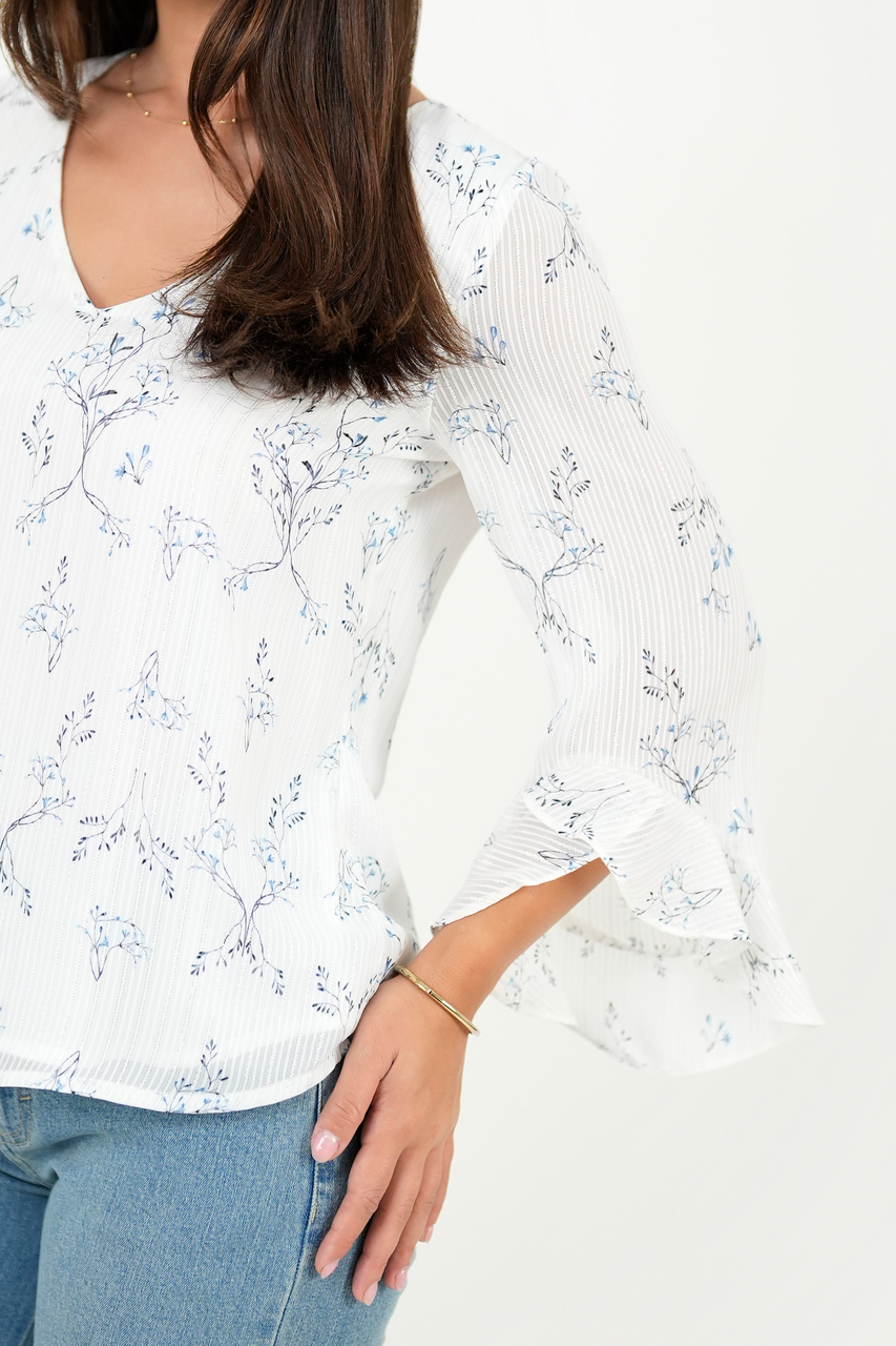 Blusa Manga 5/8 con Ruffle en Gasa Hindu