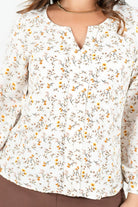 Blusa Manga Larga Seda Corrugada con Escote