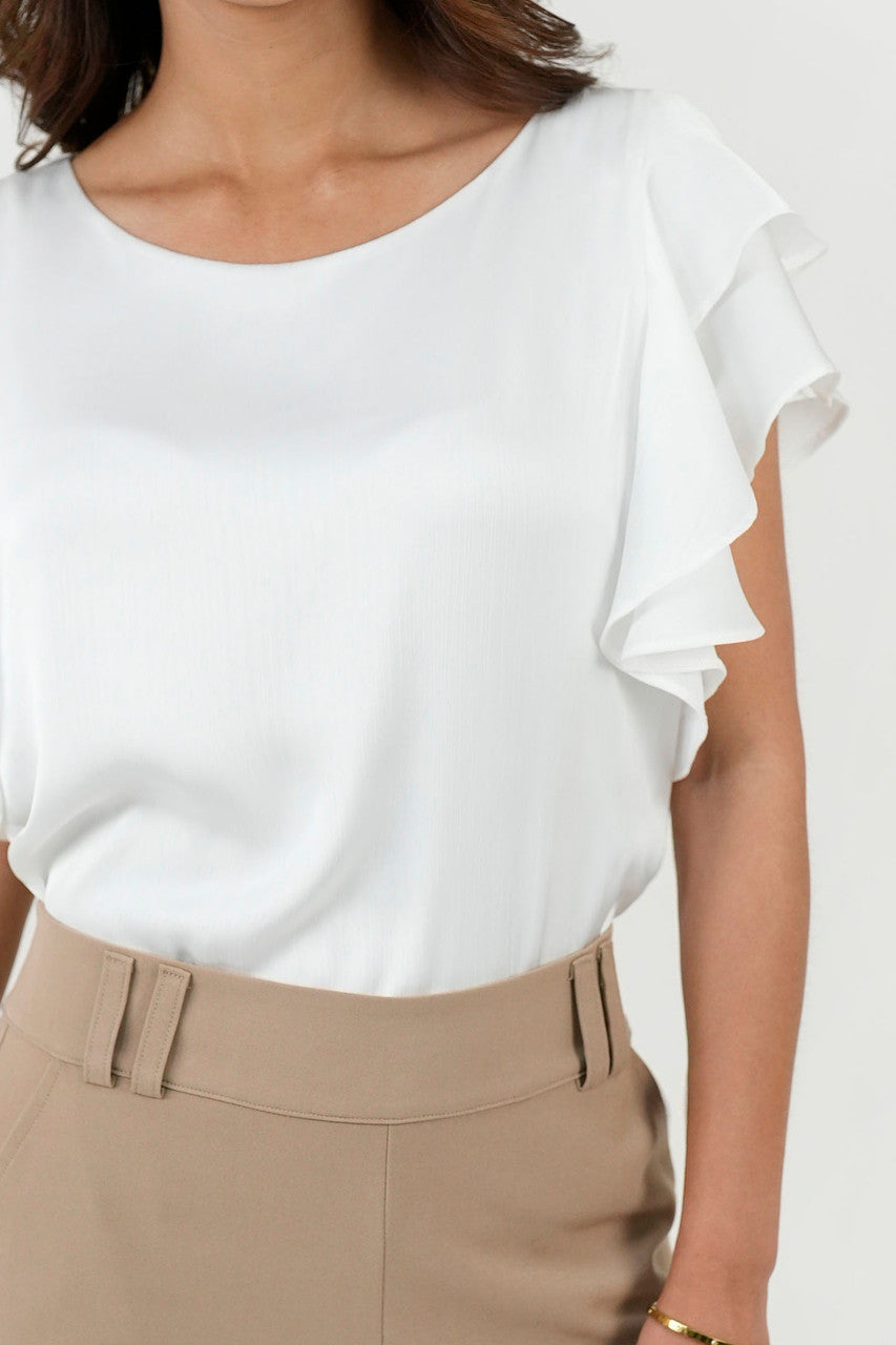 Blusa Satín Hindú Manga Ruffle Escote Ojal