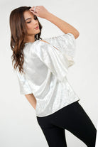 Blusa Manga 3/4 Seda Foil Escote V
