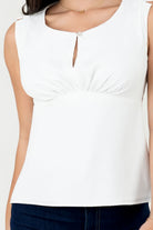 Blusa Seda Escote Ojal con Fruncido Bajo Busto