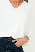 Blusa Manga 5/8 Seda Satinada Escote V con Manga Abullonada
