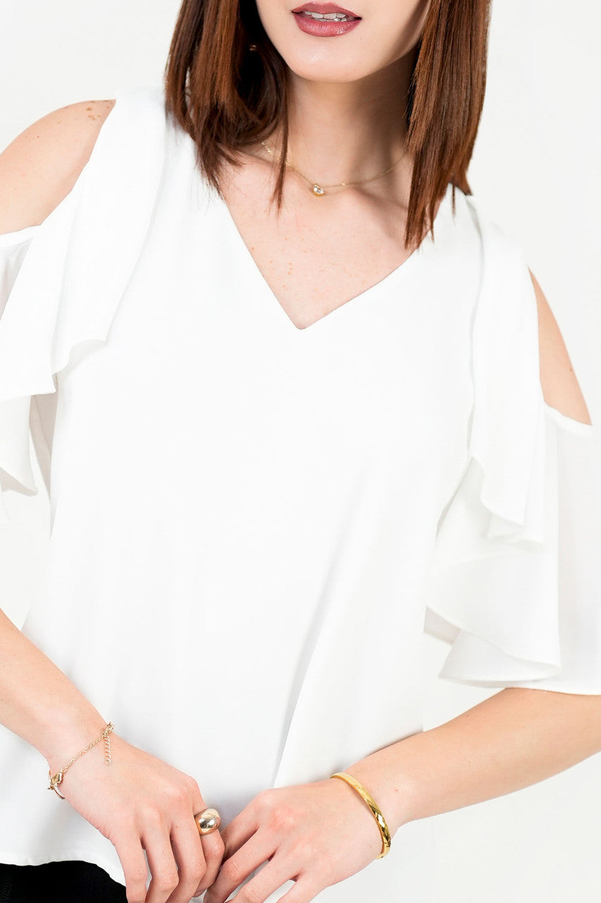 Blusa Gasa Crepé Escote V con Ruffle