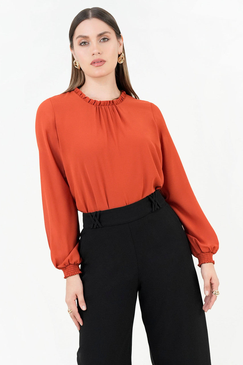 Blusa manga larga en gasa con detalle recogido