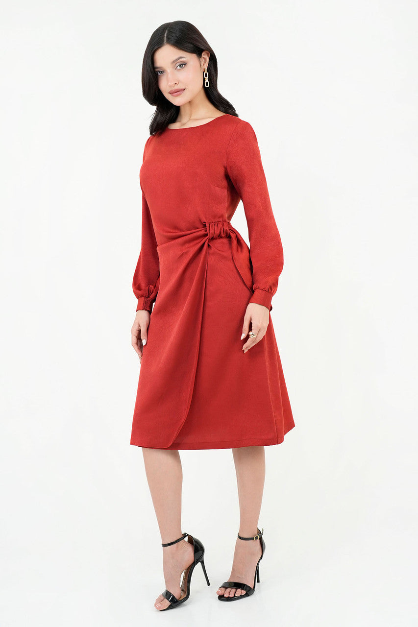 Vestido Midi Seda Satinada Escote Ojal