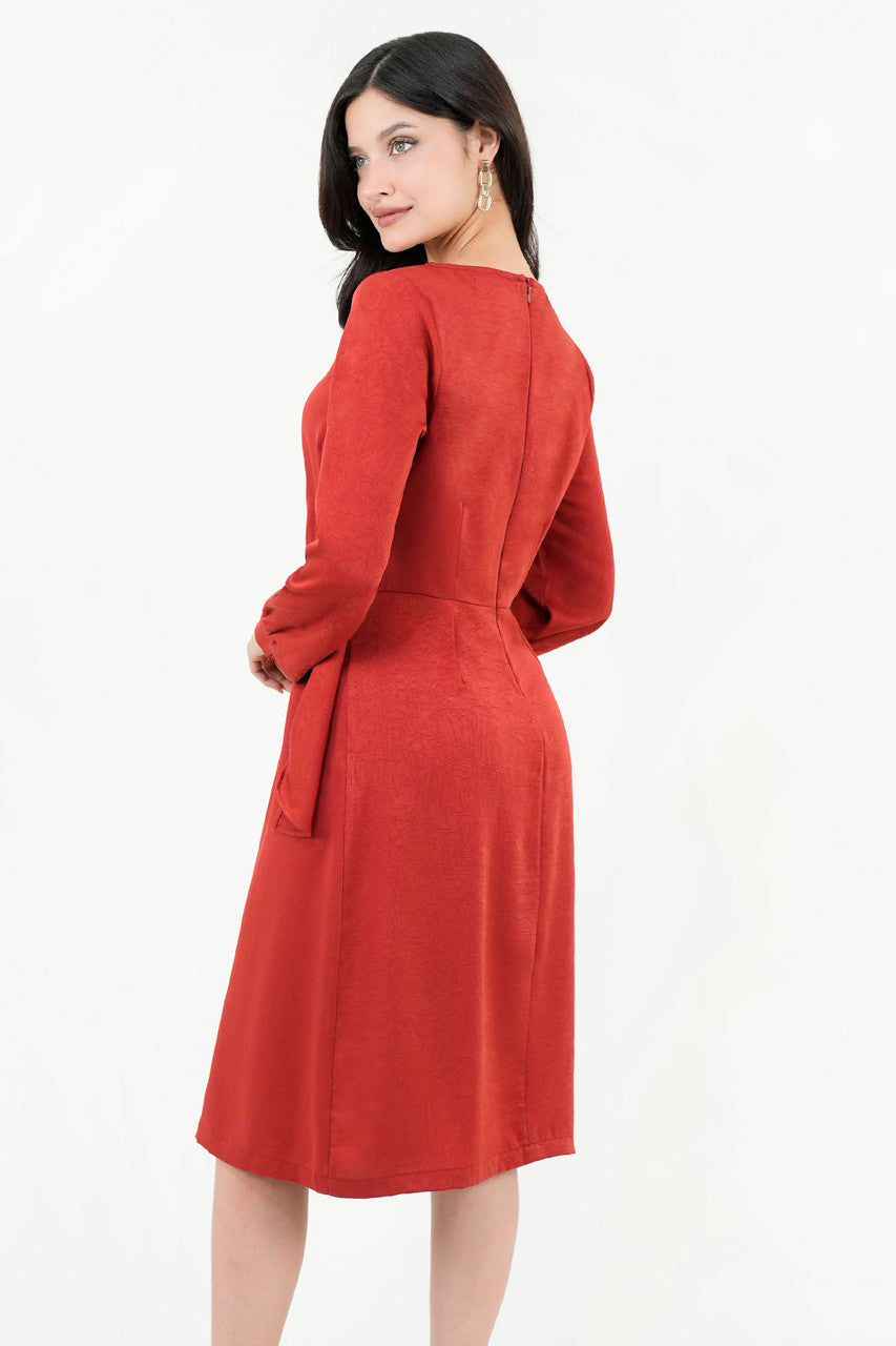 Vestido Midi Seda Satinada Escote Ojal