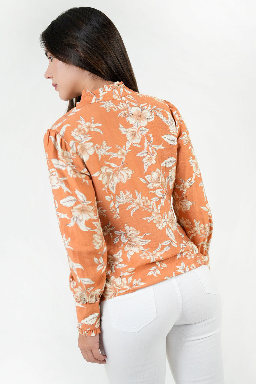 Blusa manga larga con pechera camisera