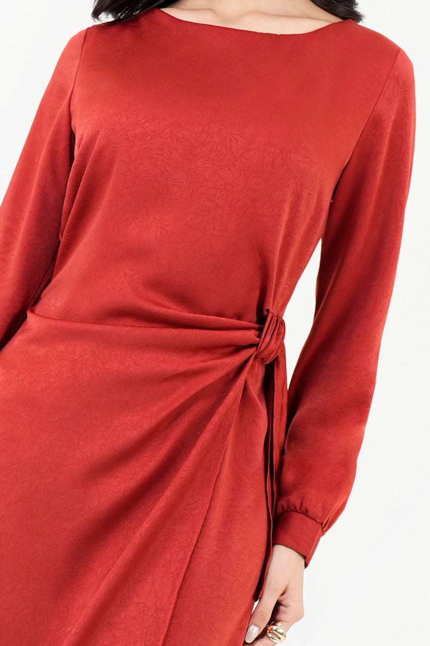 Vestido Midi Seda Satinada Escote Ojal