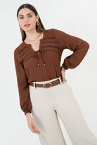 Blusa manga larga en Vienna Chanel con escote redondo