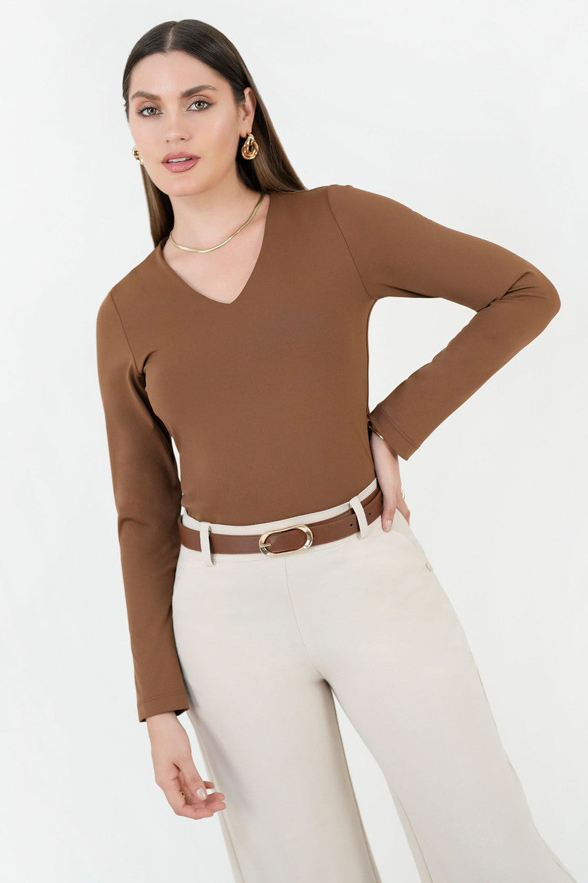 Polo Manga Larga De Lycra Con Cuello V