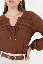 Blusa manga larga en Vienna Chanel con escote redondo